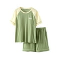 thumbnail image 2 of Viikei Linen Sets for Women 2 Piece,Women's Casual Loose with Chest Cushion Round Neck Short Sleeve Shorts Set Green XXL, 2 of 6