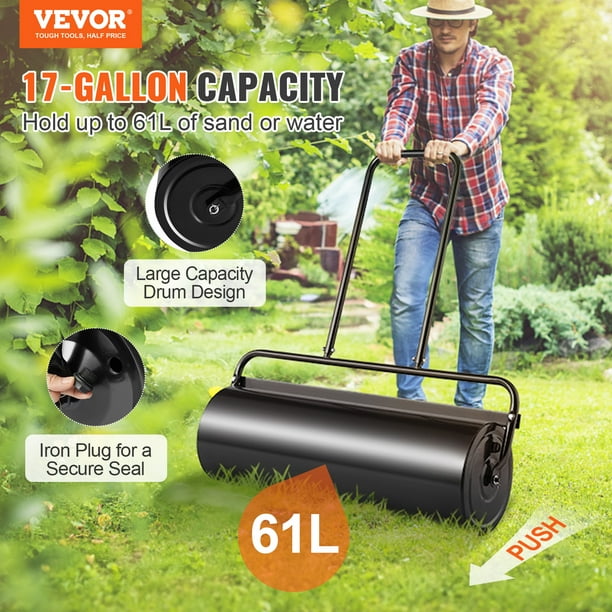 VEVOR Lawn Roller 17 Gallon Sand Water Filled Yard Roller Steel Sod Roller with Easy turn Plug and U Shaped Ergonomic Handle for Convenient Push and
