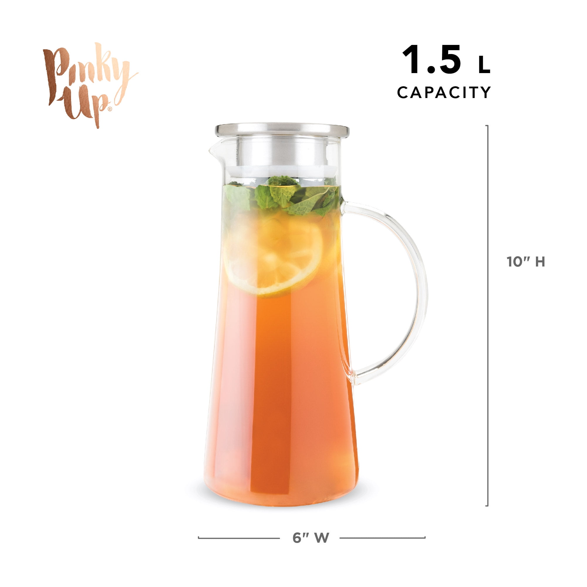 Pinky Up Charlie Glass Iced Tea Carafe, Juice, Lemonade Pitcher, 1.5 liter