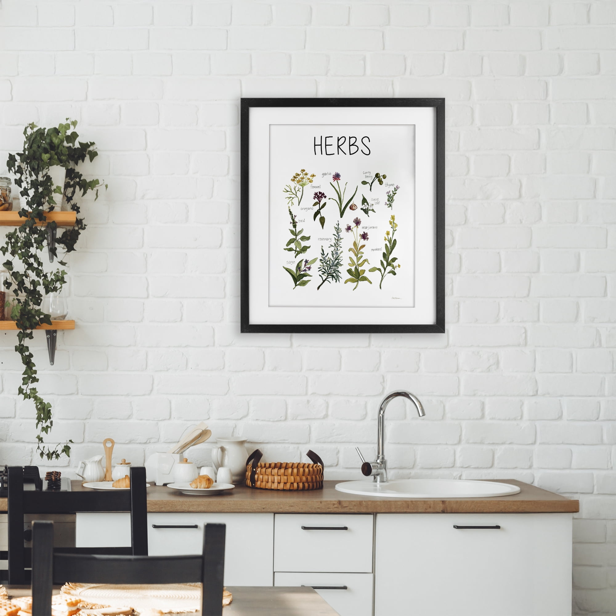 Stupell Industries Herbs Identification Chart Black Framed Print Under Glass, design by Carol Robinson