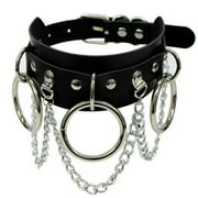 EOEMY Gothic Punk Black Pu Leather Spiked Rivet O-Ring Collar Stud Choker Necklace-Triple-Row Rivet 42Cm