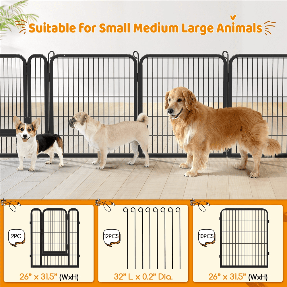 Alden Design 31.5 inch Tall 12 Panels Metal Dog Playpen Fence for Exercise, Black