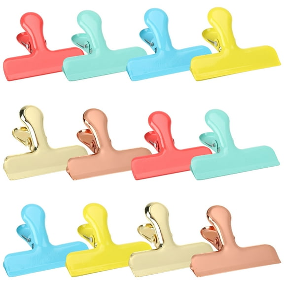 AOWOO 12 Pcs Stainless Steel Chip Clips 3 Inch, Chip Clips for Food Bags, Heavy Duty Metal Clips for Kitchen and Office to Seal Coffee Bags, Snack Clamps for Kitchen, Colorful
