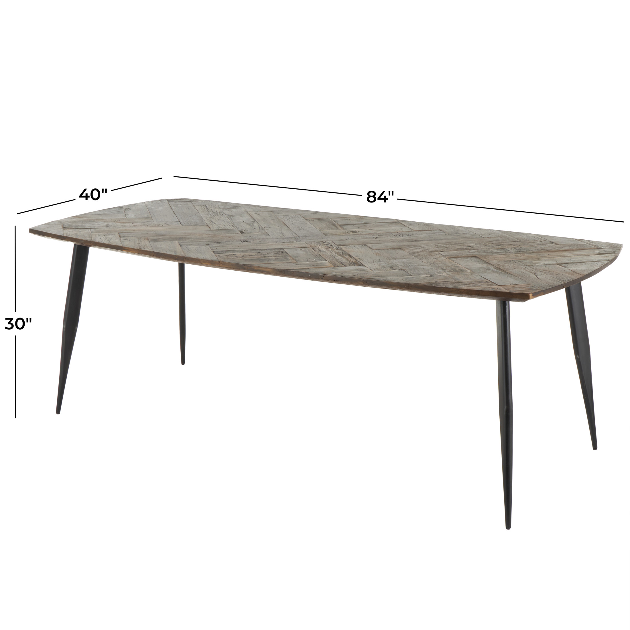 DecMode 84" x 30" Brown Teak Wood Modern Live Edge Dining Table with Black Metal Legs, 1-Piece