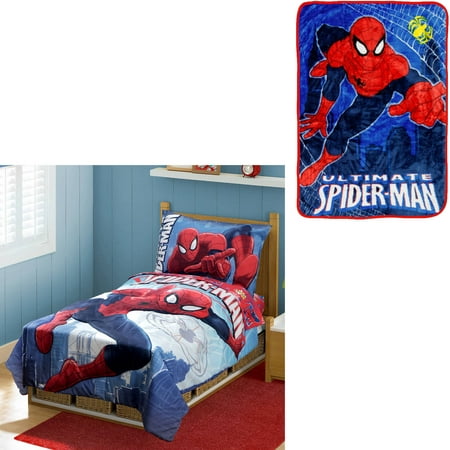 BONUS Blanket with Marvel Spiderman 4pc Toddler Bedding Set