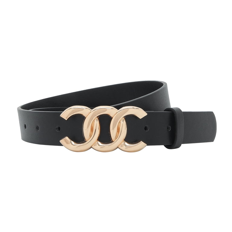 9131 Belt For Women Gold Buckle Black Faux Leather Ladies Waist Belts s-l1200.png main image 4