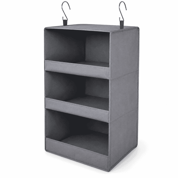 PLERISE 3 Shelf Hanging Closet Organizer, Collapsible Shelves for Closet and RV, Gray, 29.5 x 12 x 12 inch, 1 Pack