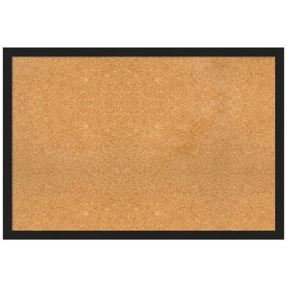 Amanti Art Natural Cork Board Framed Grace Brushed Metallic Black Narrow Bulletin Board 38 in. x 26 in.