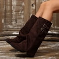 thumbnail image 4 of Xfvqtps Knee High Boots for Women Fold over Chunky Low Heel Double Buckle Strap Suede Tall Boots, 4 of 9