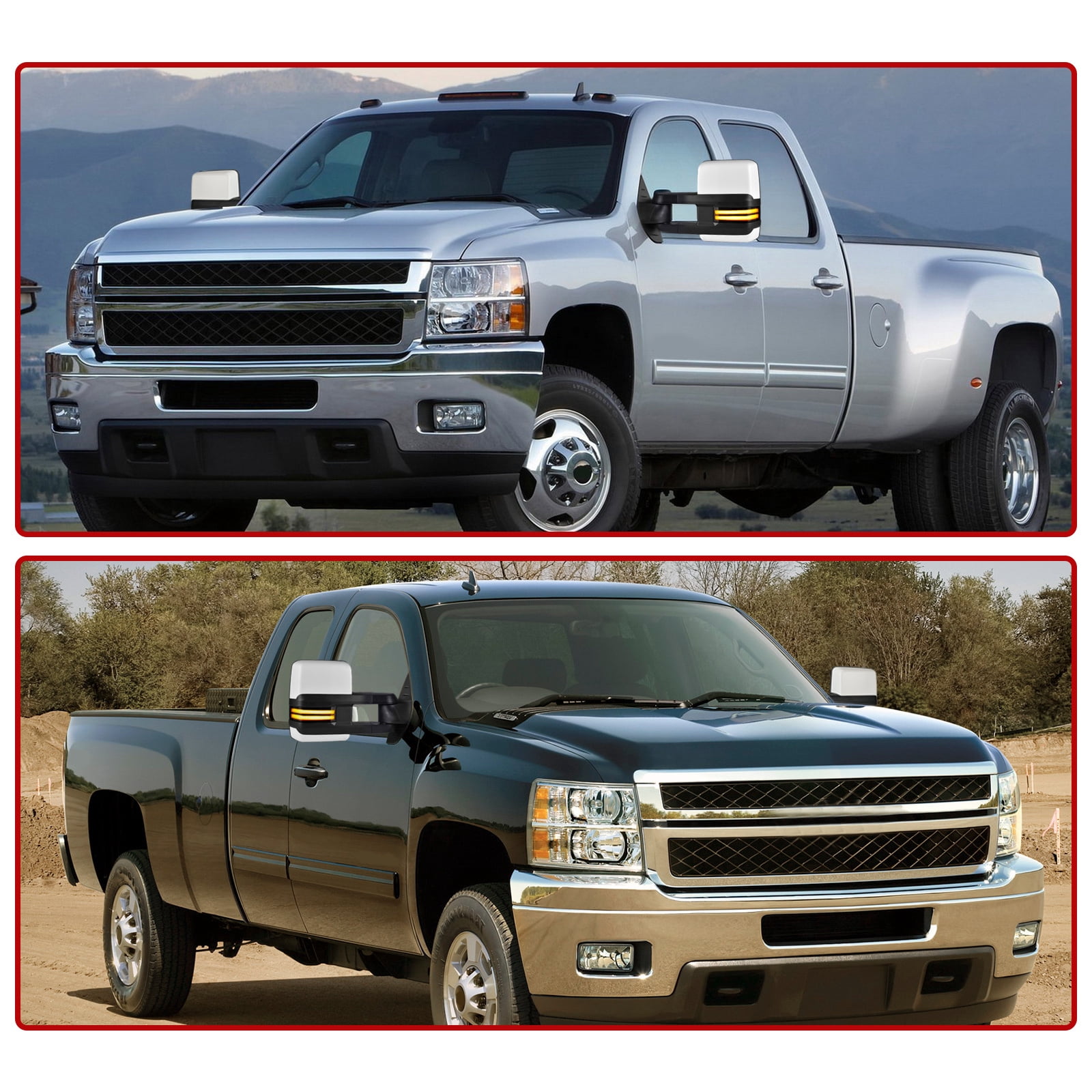 LEDKINGDOMUS Power Heated Towing Mirrors for 2007-2014 Chevy Silverado/GMC Sierra 1500/2500HD/3500HD, Avalanche, Suburban, Tahoe, Yukon XL, Manual Telescoping & Folding, Plug and Play  White