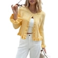 thumbnail image 2 of Womens Button Down Cardigan Sweaters Light-Weight Long Sleeve Crew Neck Summer Knit Open Front Tops Yellow M, 2 of 7