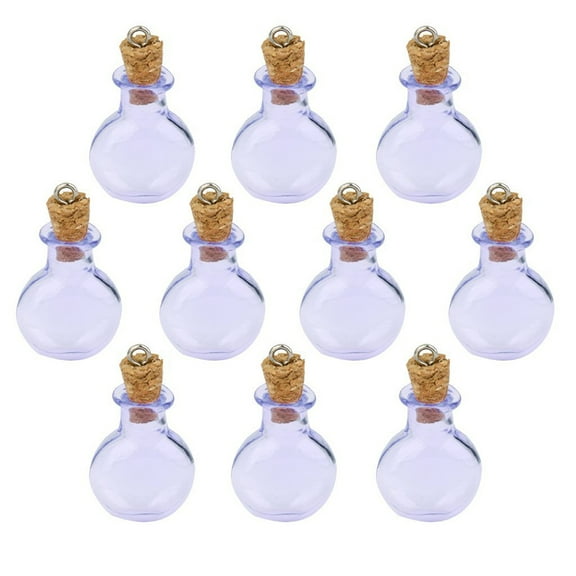 Kesenlong mini bottle 10pc Glass Cork Bottles Round Flat Vial Wishing Bottle DIY Pendants (Purple)