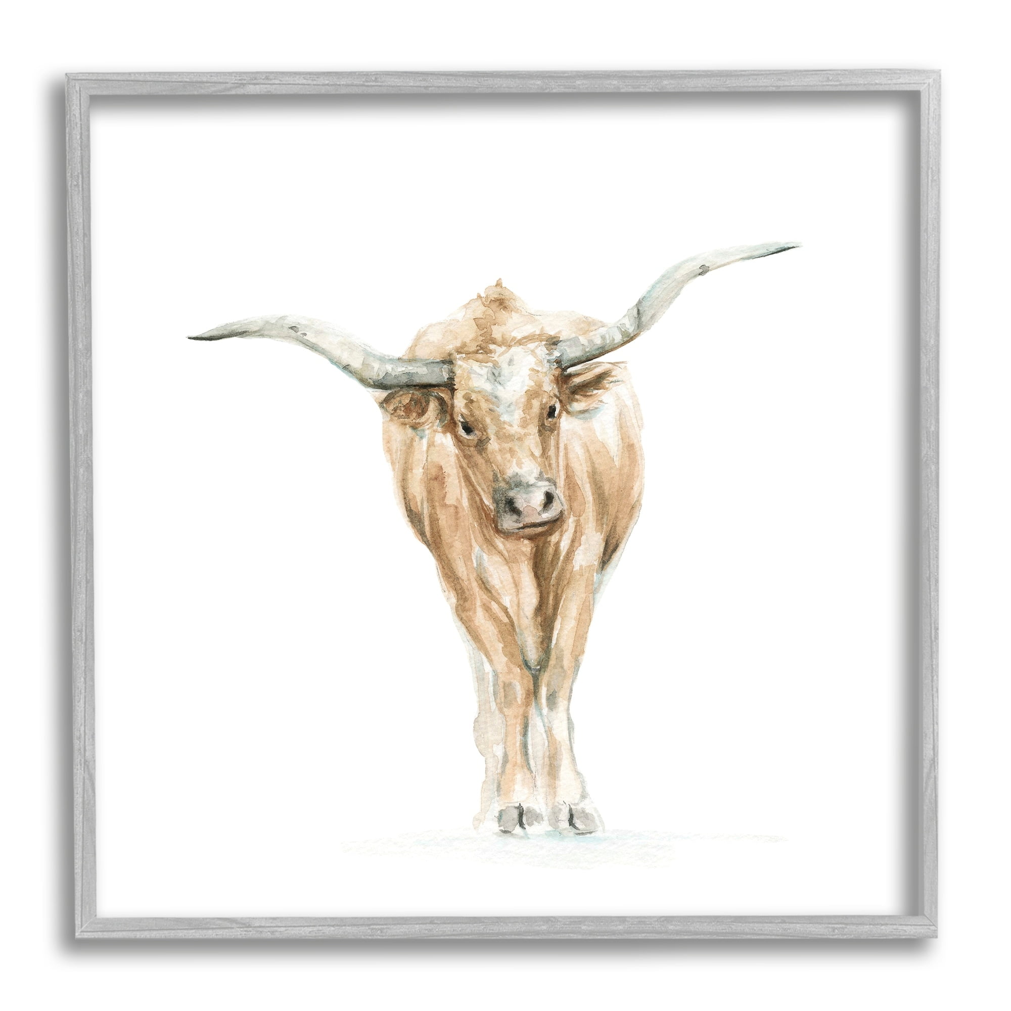 Stupell Industries Longhorn Cattle Watercolor Portrait Children's Wild Animal, 17 x 17,Design by Fox Hollow Studios