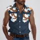 thumbnail image 2 of Camisas de Cuello para Hombres, Moda Casual Día de la Independencia Imprimir Turndown Bolsillos sin Mangas Tanque Deportivo, 2 of 5