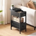 thumbnail image 3 of End Table with Charging Station, Flip Top Narrow Side Table with Storage Drawer, Slim Nightstand Bedside Tables with Shelves, for Small Space, Living Room, Bedroom, Black, 3 of 18