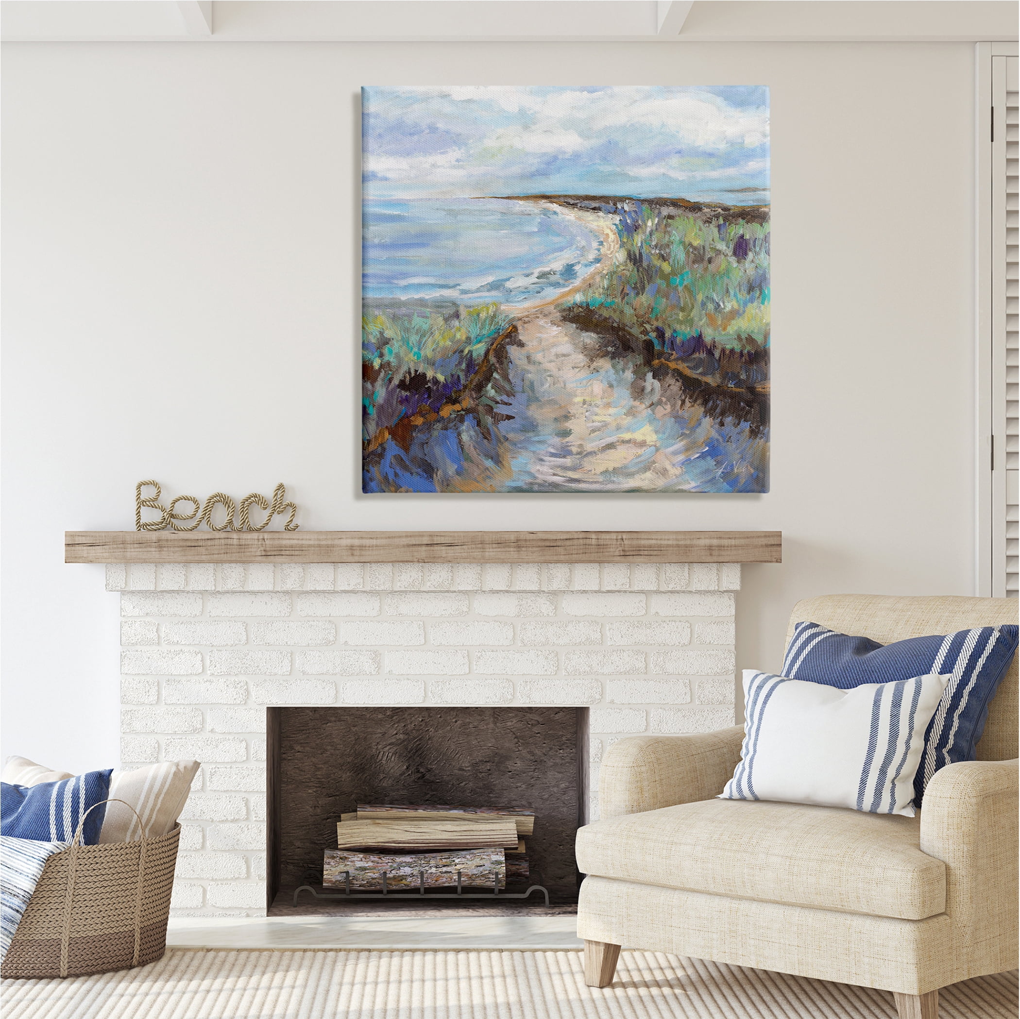 Stupell Industries Cloudy Ocean Coast Painting Nature Painting Gallery Wrapped Canvas Print Wall Art, 36 x 36