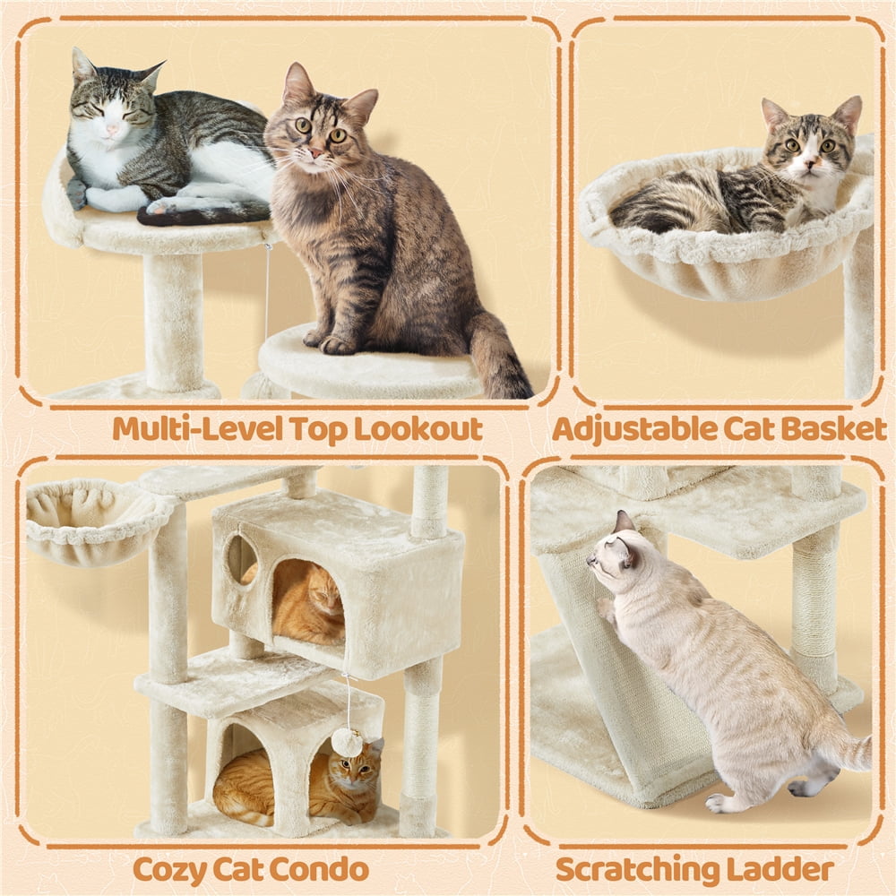 Yaheetech 57.5''H Cat Tree Tower Cat Tree with 2 Condos, Scratching Posts, Ramp,Beige
