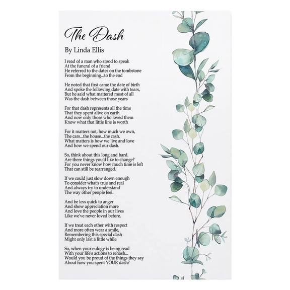The Dash Poem Live Your Dash Poster Linda Ellis Inspirational Quote Poetry Wall Art for Office Home Decor Memorial Gift Mindfulness Practice Space