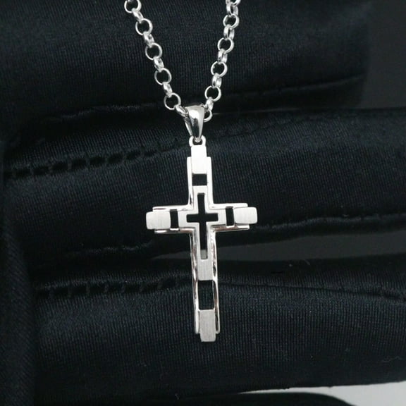 HOOUN Real Solid 925 Sterling Silver Men Women Lucky Hollow Geometry Cross Pendant