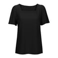 thumbnail image 2 of Spencer Women Summer Puff Short Sleeve Blouse Square Neck T Shirts Solid Color Loose Tops Casual Shirt (L,Black), 2 of 10