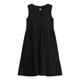 thumbnail image 6 of Dresses for Women Crew Neck Sleeveless Mini Dress Fashion Soild Color Pleated Cotton-Linen Button Sundress with Pocket, 6 of 6