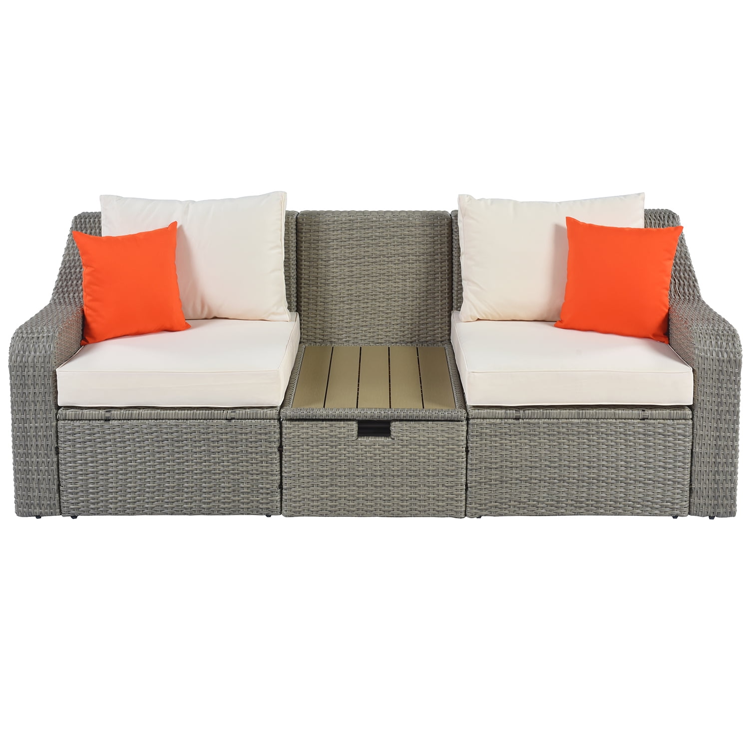 Kadyn 3-Piece Patio Wicker Sofa, Patio Furniture Sets with Cushions, Pillows, Ottomans and Lift Top Coffee Table for Outdoor Patio, Beige Kadyn 3-Piece Patio Wicker Sofa, Patio Furniture Sets with Cushions, Pillows, Ottomans and Lift Top Coffee Table for Outdoor Patio, Beige