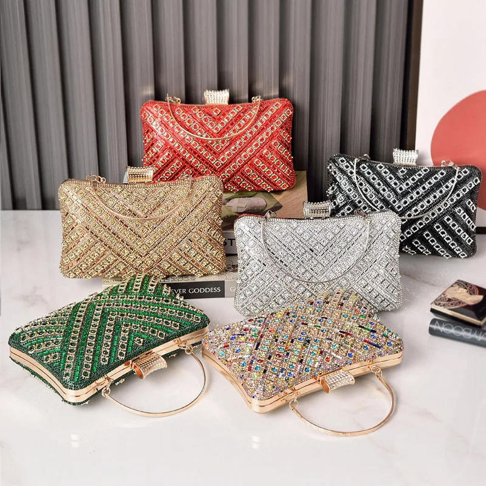 Diamond Evening Bags for Women Rhinestone Luxury Design Handbags Metal Handle Chain Clutch Shoulder Crossbody Bag Party Events Walmart