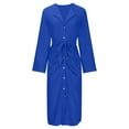 thumbnail image 6 of Efsteb Button Shirt Dress for Women Fall Fashion Casual Roll Up Long Sleeve Shirt Dress Solid Color Lapel Collar Front Split Dresses With Belt (Blue,S), 6 of 6