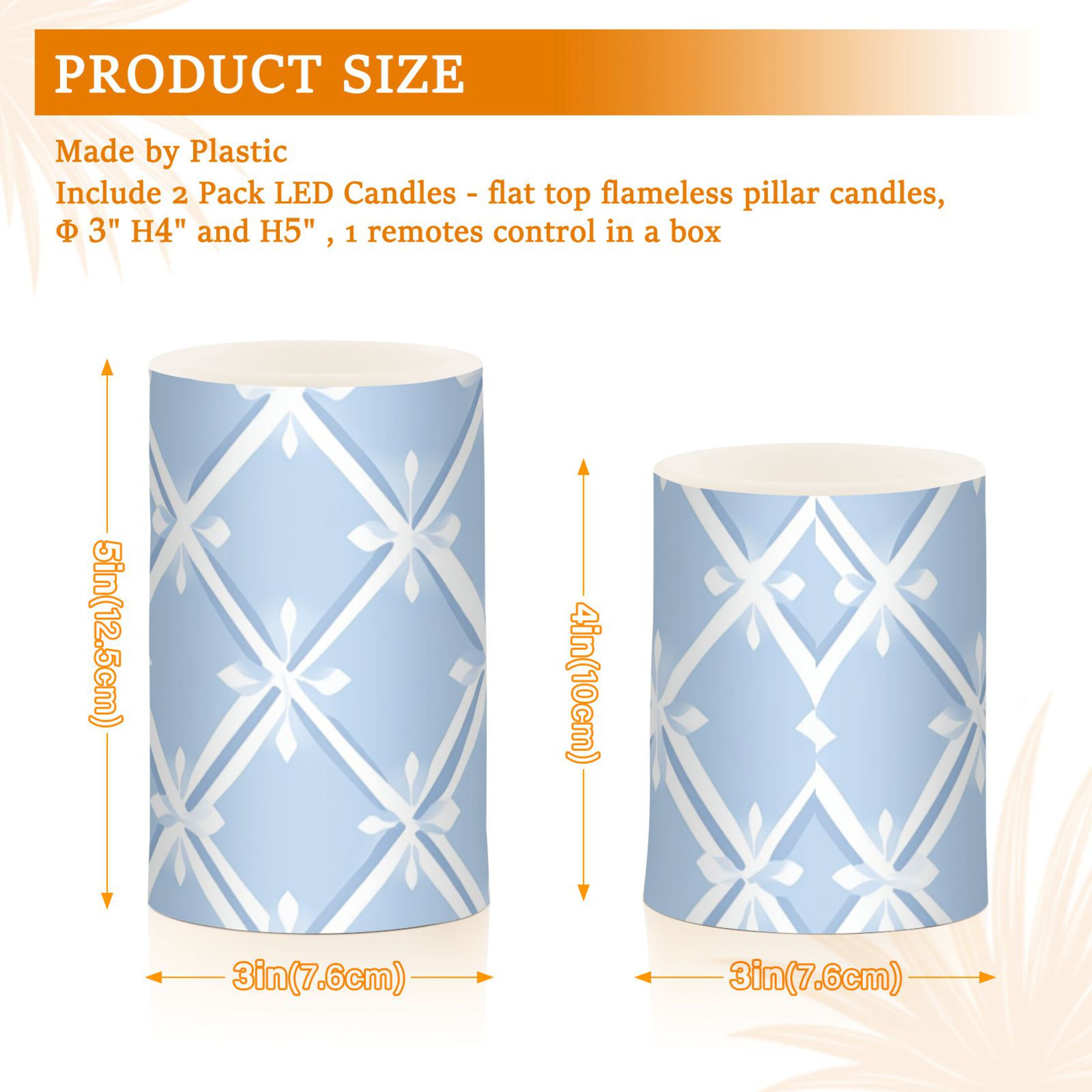 Light Blue Twill Checkerboard Flickering Flameless Candles LED Tealight Battery Operated with Remote Set of 2 Holiday Decor Ornaments