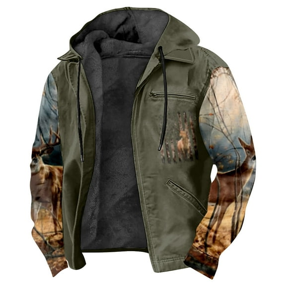 Men's Hunting Deer Zipper Hoodies Camouflage Elk Print Unisex Long Sleeve Jacket Parkas Women Winter Coat