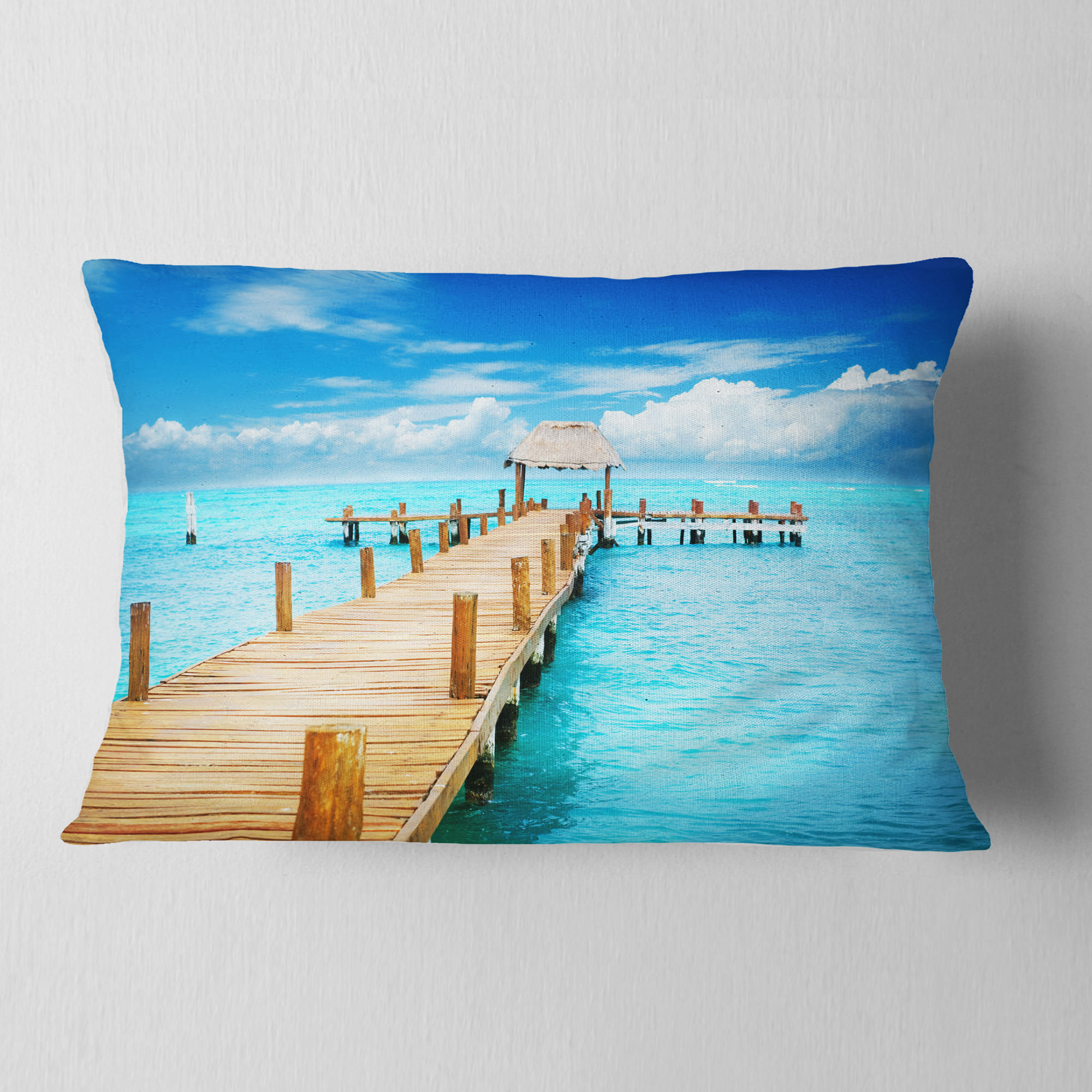 Designart Tropic Paradise Jetty in Mexico - Seascape Throw Pillow - 12x20