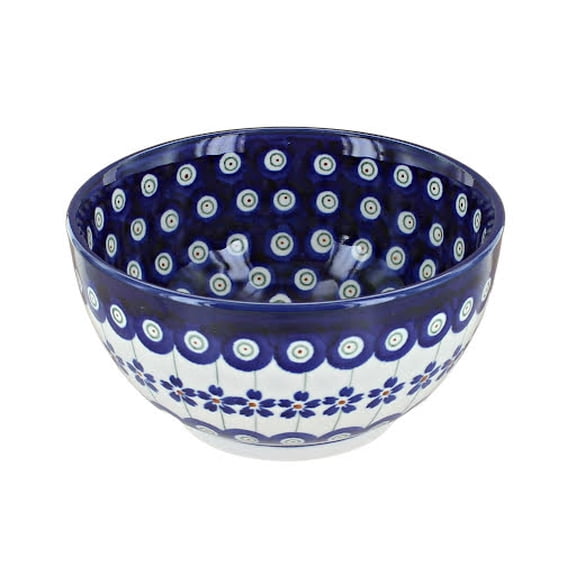 Blue Rose Polish Pottery Flowering Peacock Dessert Bowl