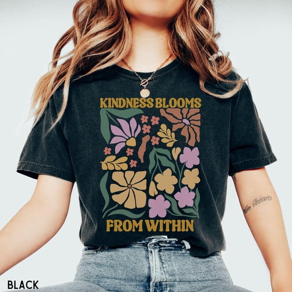 Tee Clo Boho Floral T-Shirt, Pressed Flowers Tee, Flower Market Shirt, Wildflower Top, Nature Lover Gift, Kindness Blooms Crewneck All Size S-5XL, Full Size S-5XL