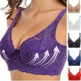 thumbnail image 2 of 2PCS Women's Lace Bra Padded Push Up Lingerie Sexy Bra Underwear Sexy Lace Bra Women's Underwired Lace Bra Everyday Bra Large Size Thin Cotton Cups Gather Underwear(100D/44D+Blue+Blue), 2 of 8