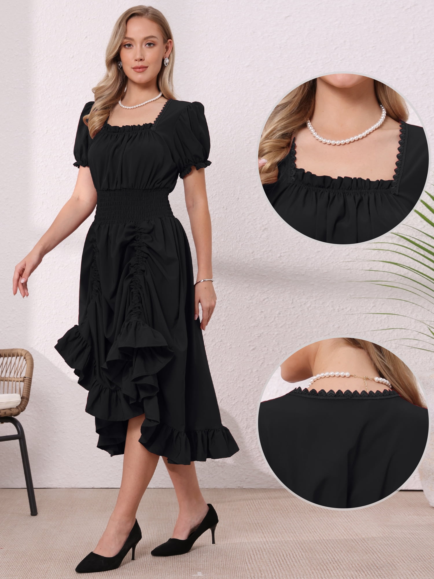 DARING DIVA Women's Gothic Pirate Costume High Low Vintage Dress S Black
