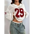 thumbnail image 4 of Women'S Y2k Going Out Tops Oversized Crochet Shirts Graphic V Jerseys Neck Pullover Sweater Red & White S, 4 of 8