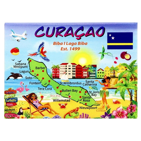 Curacao Graphic Map and Attractions Souvenir Fridge Magnet 2.5" X 3.5"