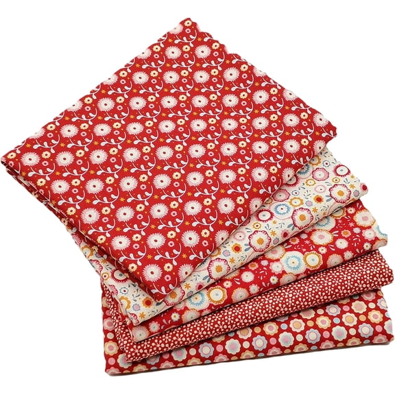 Fat Quarters Fabric Bundles, Precut Cotton Fabric Squares for Sewing Quilting, 18 x 22 inches, Red