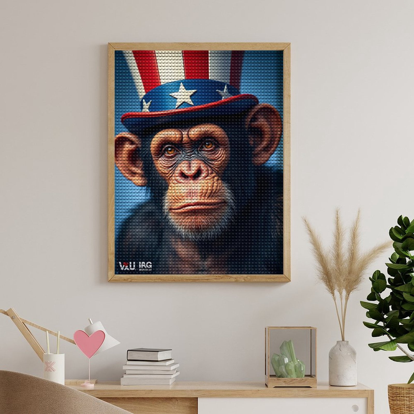 Diamond Art Kits for Adults, Chimpanzee Patriotic Hat 5D Diamond Painting Kits for Adults Beginners, DIY Full Drill Diamond Painting, Gem Art and Crafts 12x16
