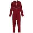 thumbnail image 6 of Runhomal Womens Gymnastics Dance Unitard Long Sleeve Bodysuits Ballet Leotards Skating Catsuit Burgundy L, 6 of 7