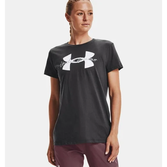 Under Armour Women's Women's UA Logo Script T-Shirt Jet Gray / White, XS