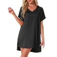 thumbnail image 1 of INSPIRE CHIC Camisón de mujer con cuello en V, suave, de manga corta, longitud hasta el muslo, vestido de dormir, color negro, 1 of 6
