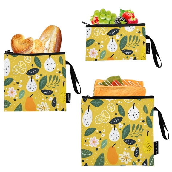 Dailycode Reusable Ziploc Bags Leakproof Sandwich Snack Freezer Bags Pear Sydney Leaf 3 pack