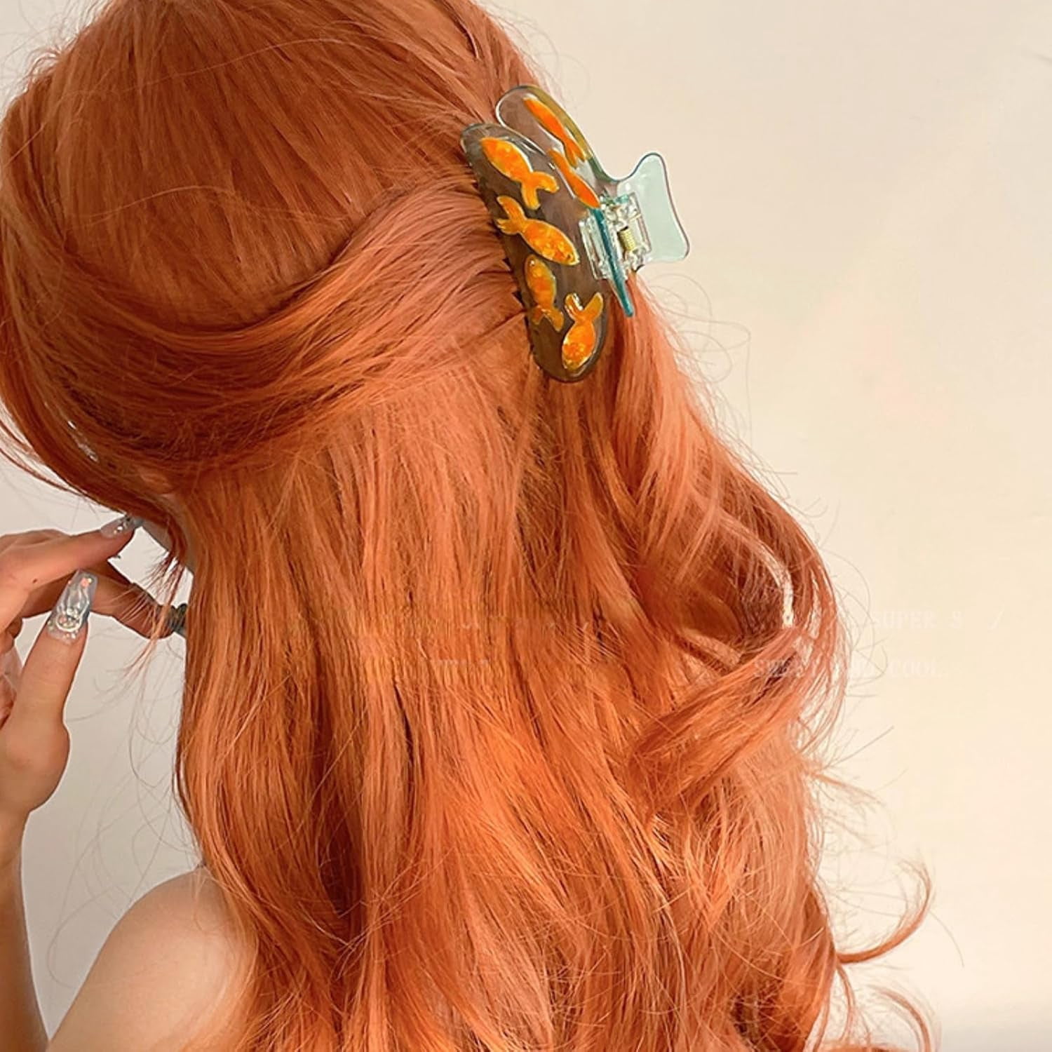 Ocean Style Goldfish Starfish Hair Claw Vintage Blue Non Slip Hair Clip Cute Cartoon Hair Accessory for Women Daily Casual Styling 2 Pcs