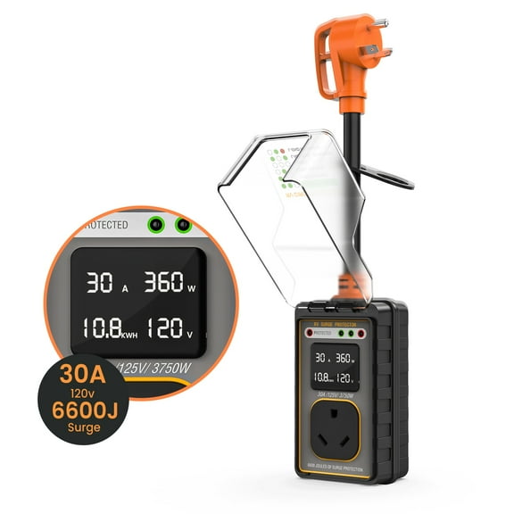 RV Surge Protector 30 Amp 6600J Smart Circuit Analyzer with LED Real-Time Display, 30 Amp RV Surge Protector, Waterproof Design, Ideal for Camper, Travel Trailer