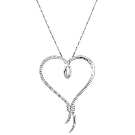 Knots of Love Sterling Silver 1/10 Carat T.W. Diamond Over-Sized Heart Pendant, 18