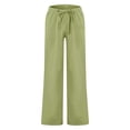 thumbnail image 6 of Men's Cotton Linen Pants Solid Color Casual Trousers, Lightweight Loose Beach Summer Pants for Vacation and Lounging,Army Green,L, 6 of 8