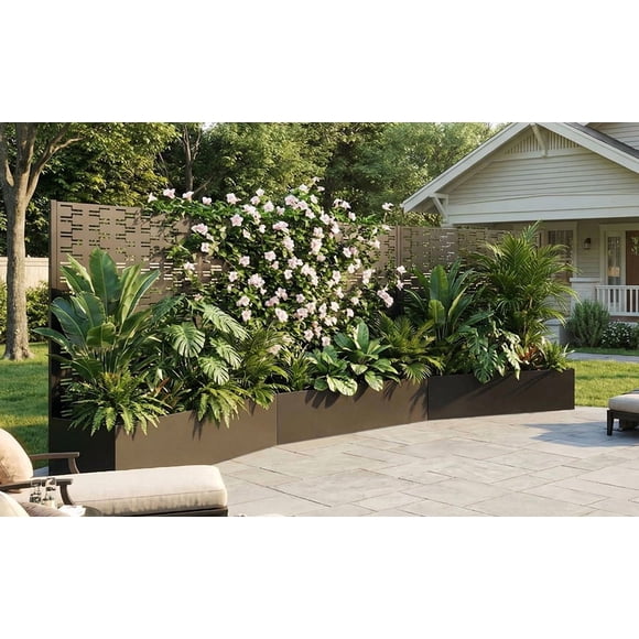 47 inch Raised Garden Bed with Trellis and Wheels, Metal Planter Box with Privacy Screen and Drainage, Outdoor Vertical Planter for Climbing Plants Flowers Vegetables, Black