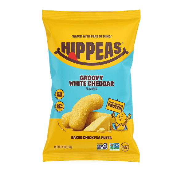 HIPPEAS Chickpea Puffs, Groovy White Cheddar, Gluten-Free, 4 oz Bag