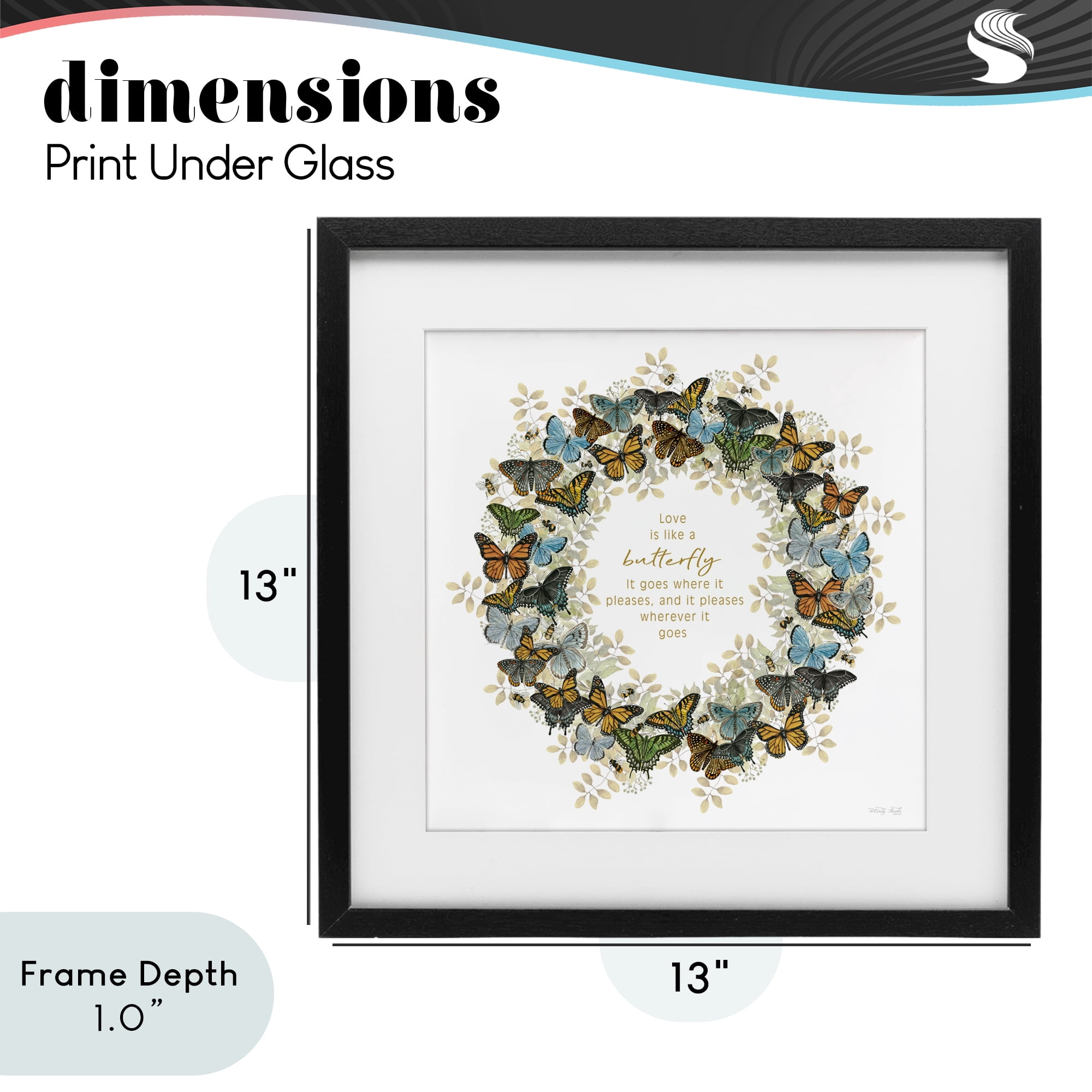 Stupell Industries Life Is Like A Butterfly Wreath Black Framed Print Under Glass, design by Cindy Jacobs